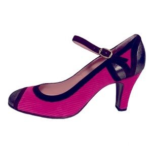MARC JACOBS Pink Mary Jane Heels Pumps Suede Leather Vintage Madmen Style 8.5